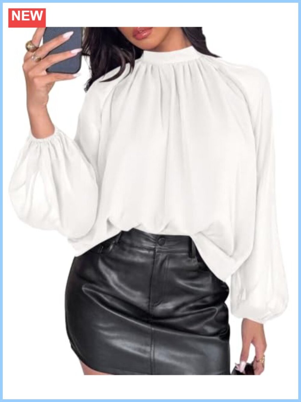Chiffon Blouse Mock Neck Pleated Long Sleeve Business Casual Top